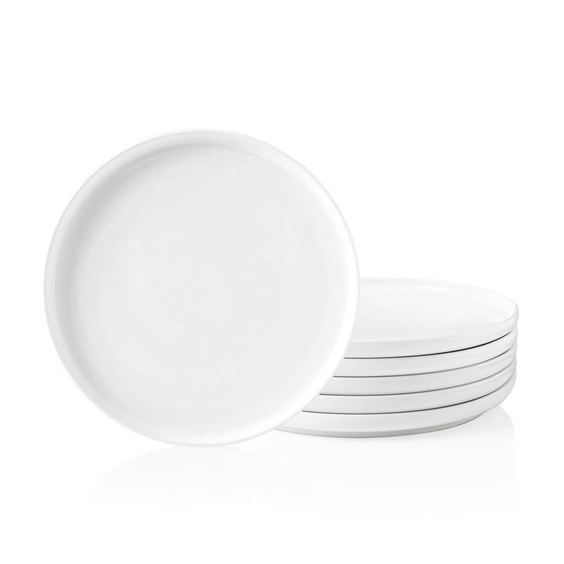Kanwone Porcelain Dessert Salad Plates - 8 Inch - Set of 6, White, Microwave and Dishwasher Safe Plates, White Dishes, Morden Plates - Image 1