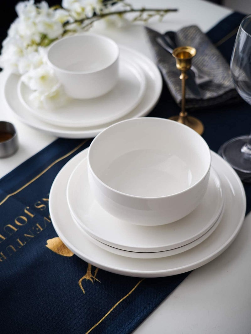 Kanwone Porcelain Dessert Salad Plates - 8 Inch - Set of 6, White, Microwave and Dishwasher Safe Plates, White Dishes, Morden Plates - Image 3