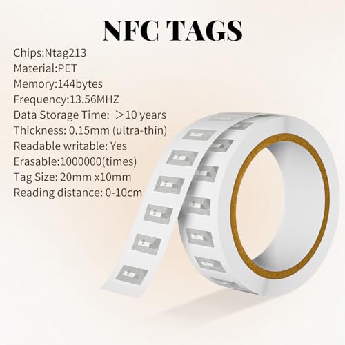 Timeskey NFC 10pcs NFC Tags Sticker with Original NTAG213 Chip Small NFC Tags13.56mhz Clear NFC Tags Micro NFC Stickers 144 Bytes Memory Compatible with All NFC-Enabled Smartphones and Devices - Image 3