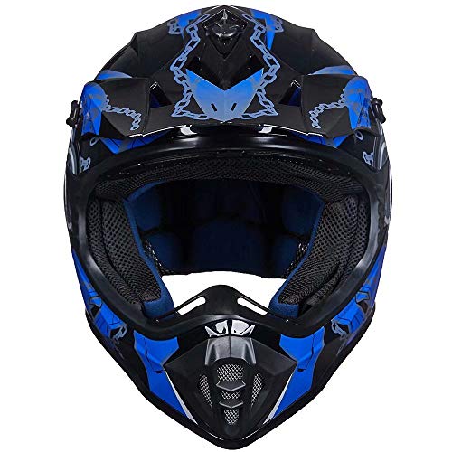 ILM Youth & Kids Dirt Bike Helmets Motocross ATV Dirtbike BMX MX Offroad Full Face Motorcycle Helmet, DOT Approved Model 128YS (Blue Black, Youth-XLarge) - Image 3