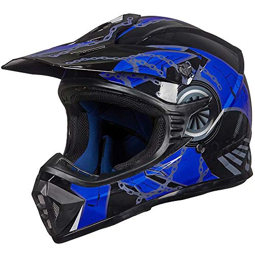 ILM Youth & Kids Dirt Bike Helmets Motocross ATV Dirtbike BMX MX Offroad Full Face Motorcycle Helmet, DOT Approved Model 128YS (Blue Black, Youth-XLarge) - Image 1