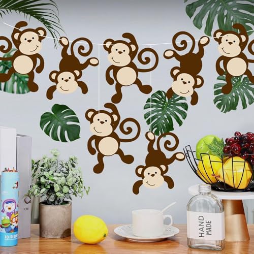 Qunclay Monkey Cutouts Jungle Party Decorations Monkeys Birthday Party Supplies Paper Safari Hanging Wall Decor Animal Print Supplies - Image 1