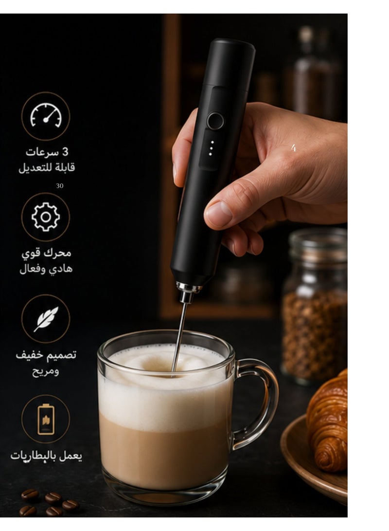 مضرب حليب ونسكافيه كهربائي احترافي 2 في 1 بطول 30 سم – مضرب رغوة ومضرب بيض برأسين قابلين للتبديل – 3 سرعات – يعمل بـ 4 بطاريات – مثالي للقهوة واللاتيه والكابتشينو والطبخ - Image 2
