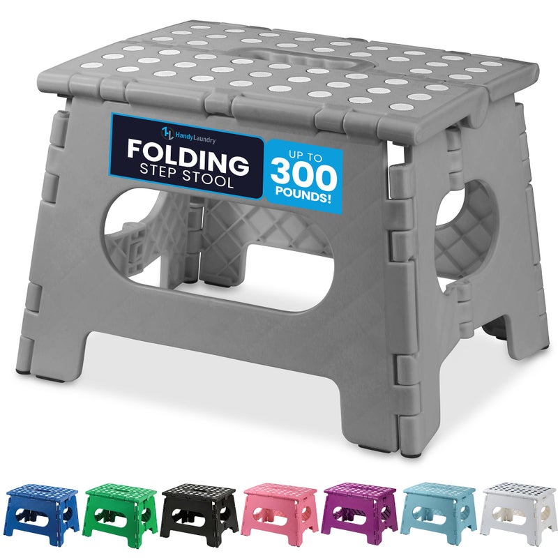 Handy Laundry Folding Lightweight Step Stool  Sturdy Enough to Support Adults and Safe Enough for Kids  Opens Easy with One Flip  Great for Kitchen Bathroom or Bedroom Grey  9 Inch