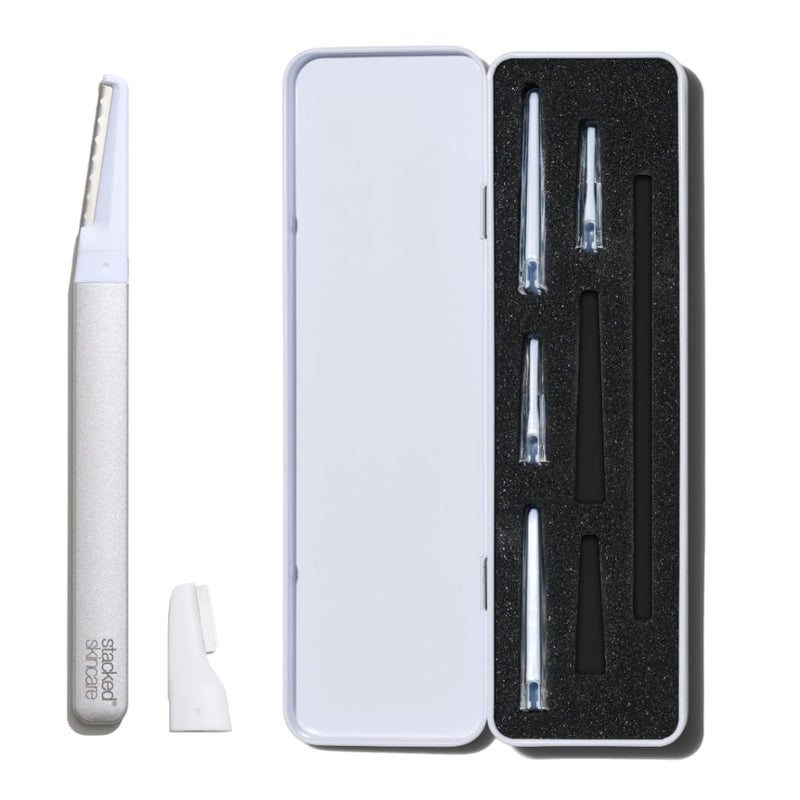 StackedSkincare Dermaplaning Kit for Face - At Home Dermaplaning Tool with Comfort Handle, 3 Replaceable Blades + 3 Precision Blades - Exfoliates, Removes Peach Fuzz, Softens Skin, 7 Count - Image 1