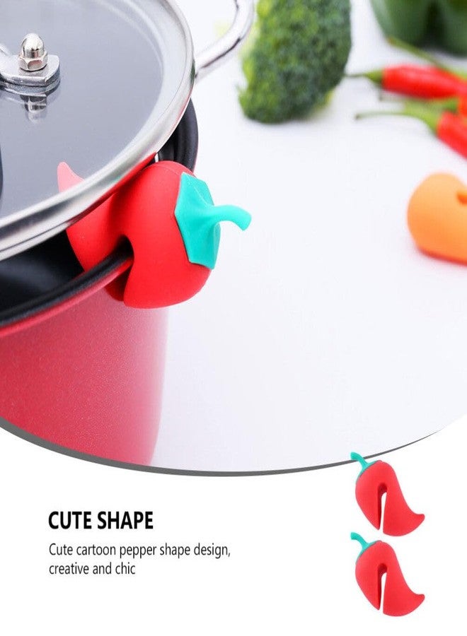 Hemoton Silicone Pot Lid Lifter Steam Release Set of 2 Pepper Shaped Pot Lid Holder for Boil over Control Cover Holder for Stovetop Kettle Soup Kitchen Tool - Image 5