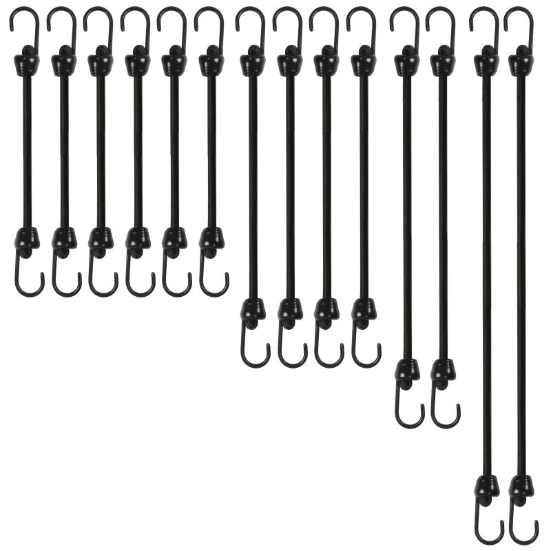 Joneaz Small Bungee Cords with Hooks Assorted Size of 12 inch 18 inch24 inch and 36 inch Length Marine Grade Dip Coating Metal Hooks Without Sharp End 14 inch Diameter Rubber Bungee Cord