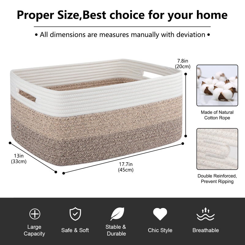 OIASKET Large Storage Basket for Organizing, Woven Rope Basket for Shelves, Closet Organizer Bins for Clothes, Blanket, Toys, Baby Nursery Storage, 17.7" x 13" x 7.87", 2 Packs Gradient Yellow - Image 2