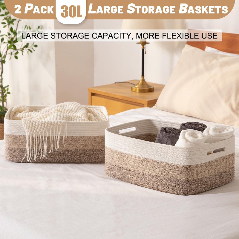 OIASKET Large Storage Basket for Organizing, Woven Rope Basket for Shelves, Closet Organizer Bins for Clothes, Blanket, Toys, Baby Nursery Storage, 17.7" x 13" x 7.87", 2 Packs Gradient Yellow - Image 5