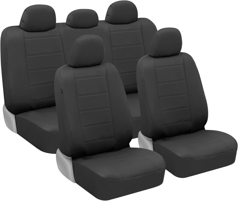 BDK carXS Black Leather Car Seat Covers Full Set, 9-Piece Faux Seat Covers for Cars, Includes Front and Back Seat Cover, Automotive Seat Covers for Trucks SUV - Image 1