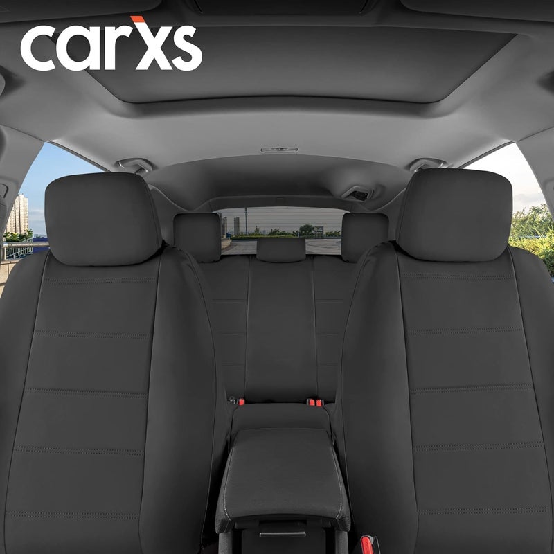 BDK carXS Black Leather Car Seat Covers Full Set, 9-Piece Faux Seat Covers for Cars, Includes Front and Back Seat Cover, Automotive Seat Covers for Trucks SUV - Image 3