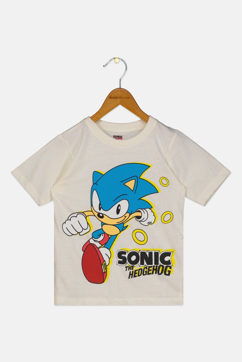 SONIC Toddlers Boy Short Sleeve Graphic T Shirt, Off White - Image 1