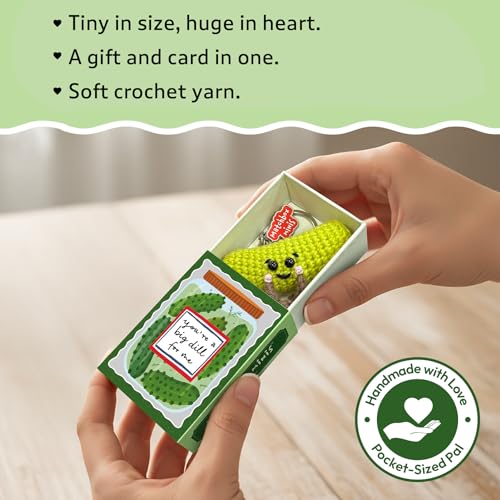 Gouda Games Crochet Dill Keychain – Handmade Crochet Toy & Pocket-Sized Collectible Accessory, Gift for Kids, Teens & Adults, Emotional Support Mini (3.3" x 2.1") - Image 5