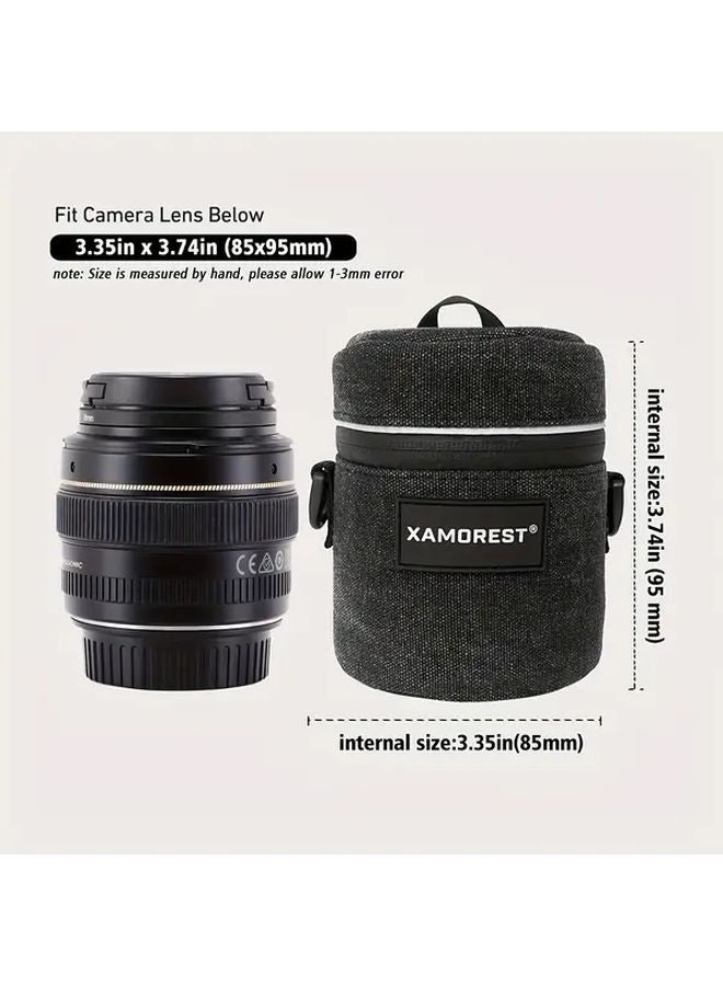 Thick Canvas Camera Lens Case Black M Durable Polyester Wrap Pouch For Lens Protection - Image 1