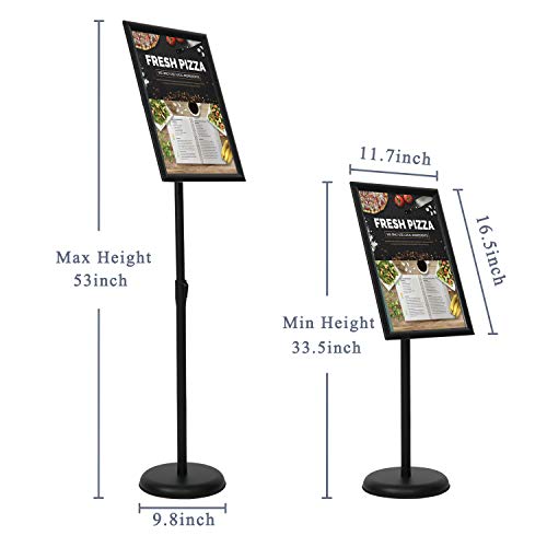 VAIIGO 11 x 17 Inch Adjustable Pedestal Sign Holder Poster Stand, Heavy Duty Floor Standing Sign Holder Stand Aluminum Snap Open Display Frame for Vertical and Horizontal View Sign Displayed(Black) - Image 3