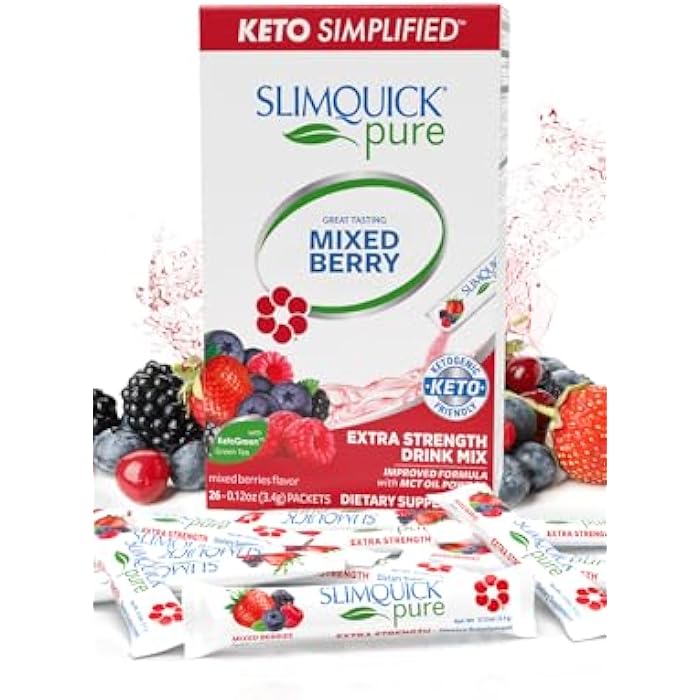 Slimquick Pure 3x Extra Strength Mixed Berry Drink Mix for Women to Help Achieve Weight Goals, Helps Metabolism, Keeps Full for Longer with Green Tea, Caffeine, Chaste Tree, Rhodiola Extract, 26 Count - Image 1