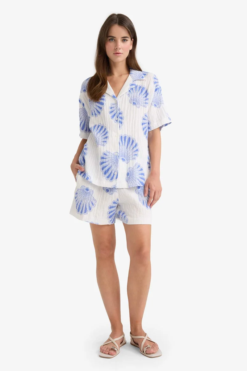 ديفاكتو High Elastic Waist Patterned Muslin Shorts