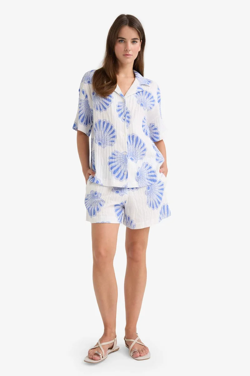 ديفاكتو High Elastic Waist Patterned Muslin Shorts