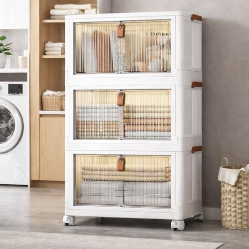 SNKR ESSENTIALS Multipurpose Stackable Plastic Cupboard Drawer for Clothes Storage, Almirah for Clothes, Foldable Wardrobe Cabinet Organizer for Office, Kitchen, Bathroom (White, 3 Door) - Image 1
