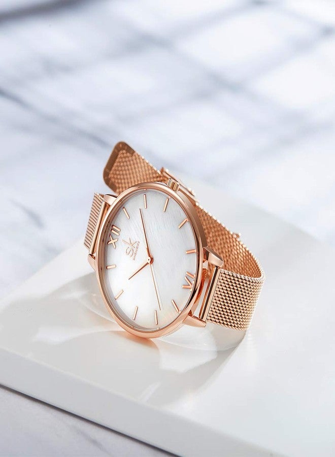 SHENGKE Simplicity Creative Women Watch Genuine Leather Elegant Women Watches Ladies Business Wristwatch (K0056-Rosegold-Mesh Band) - Image 2