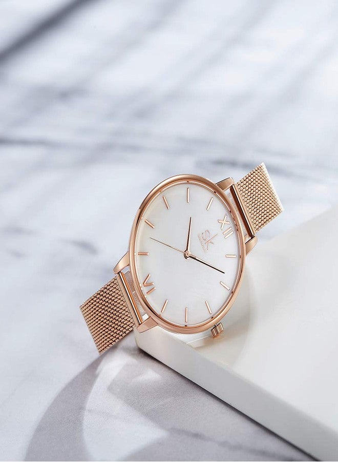 SHENGKE Simplicity Creative Women Watch Genuine Leather Elegant Women Watches Ladies Business Wristwatch (K0056-Rosegold-Mesh Band) - Image 3