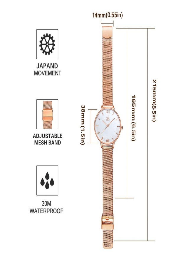 SHENGKE Simplicity Creative Women Watch Genuine Leather Elegant Women Watches Ladies Business Wristwatch (K0056-Rosegold-Mesh Band) - Image 5