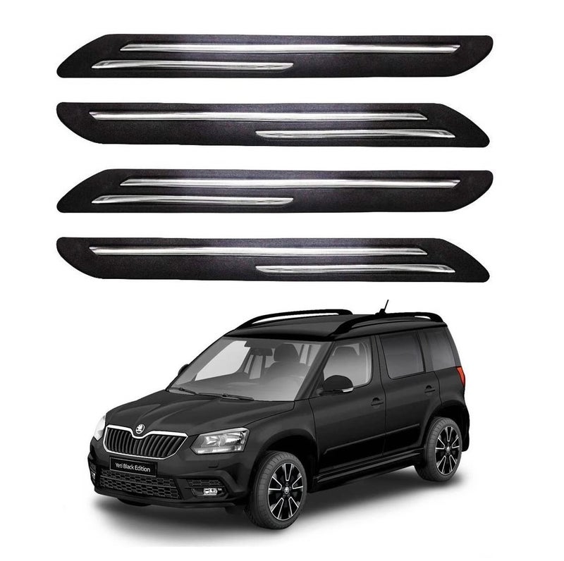 Bowrain Car Bumper Protector for Skoda Yeti - (Black, Pack of 4, Chrome Strip) - Image 1