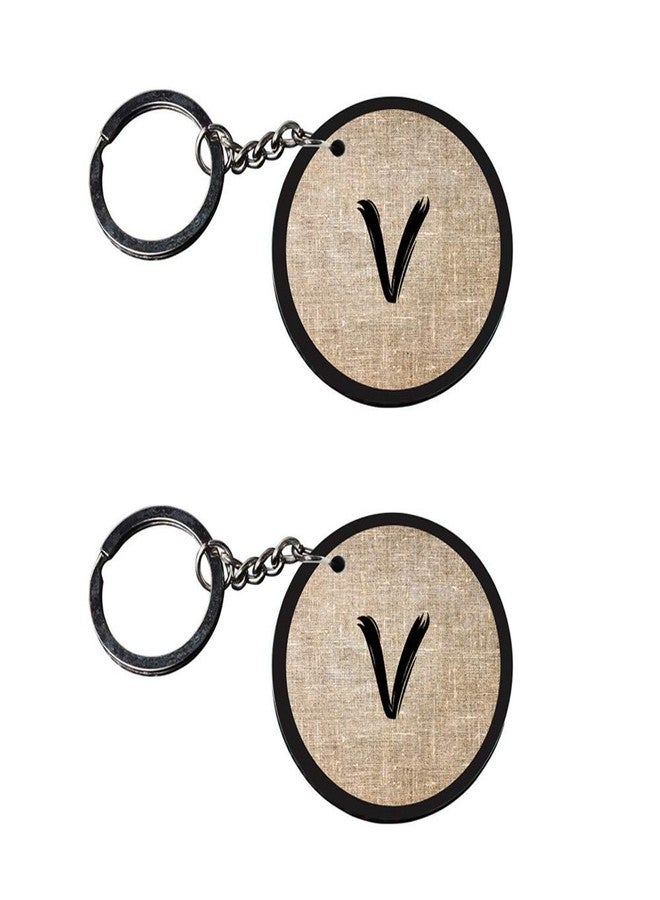 Anuman007 | Alphabet V keychain | p keychain Printed Wooden Keychains | Circle Shape Set of 2 keyrings 2x2 inch - Image 1