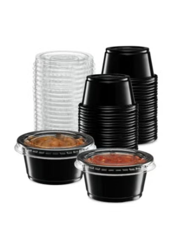 Plastic Disposable Portion Cup Containers with Lid Sauce Jello Shot Soufflé Sampling Cups Black - Image 1