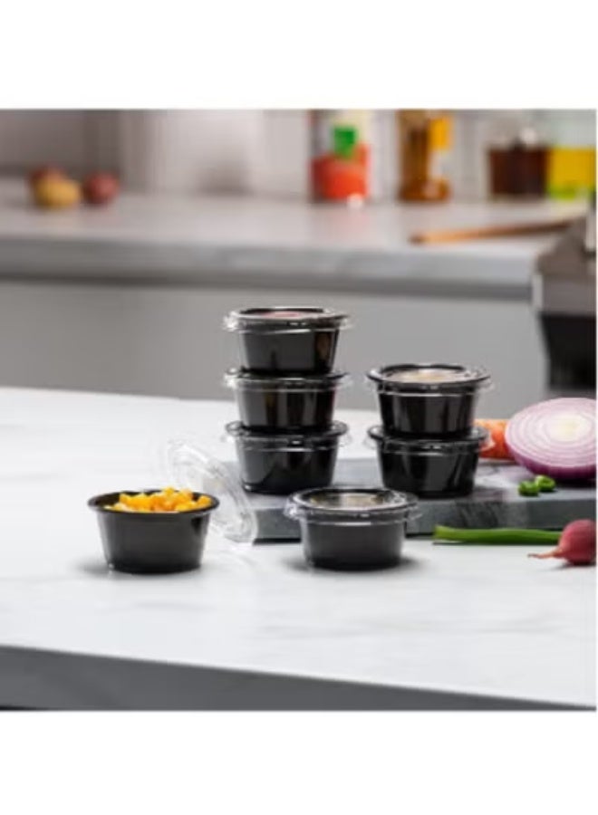 Plastic Disposable Portion Cup Containers with Lid Sauce Jello Shot Soufflé Sampling Cups Black - Image 2