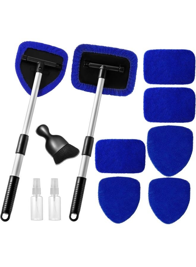 HOMESTAR 11pcs Windshield Cleaner Tool, Car Window Cleaning Wash Kit with 6 Reusable Microfiber Pads 2 Spray Bottles and Extendable Handles Auto Glass Wiper Kit, Blue - Image 1