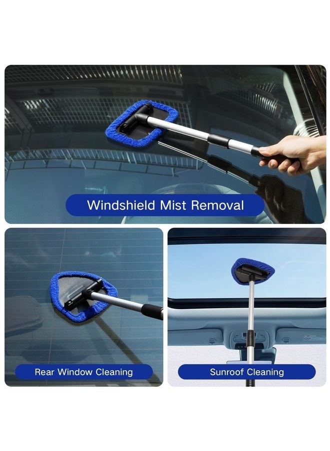 HOMESTAR 11pcs Windshield Cleaner Tool, Car Window Cleaning Wash Kit with 6 Reusable Microfiber Pads 2 Spray Bottles and Extendable Handles Auto Glass Wiper Kit, Blue - Image 2