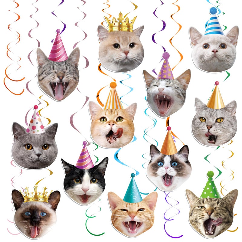 Maniaacer 30 PCS Cat Theme Hanging Swirls Decorations Pre-Strung Kitten Birthday Party Decorations Pet Cats Hanging Cutouts Ceiling Streamers for Kids Baby Shower Cats Lovers Pet Birthday Party Decor - Image 1