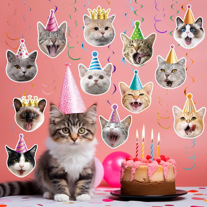 Maniaacer 30 PCS Cat Theme Hanging Swirls Decorations Pre-Strung Kitten Birthday Party Decorations Pet Cats Hanging Cutouts Ceiling Streamers for Kids Baby Shower Cats Lovers Pet Birthday Party Decor - Image 5