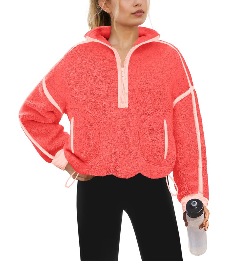 Yanekop 1/4 Zip Pullover Women Zip Up Sweatshirt Fleece Pullover Christmas Sweaters Long Sleeve V Neck Sweaters(Coral Mixed,XL) - Image 1