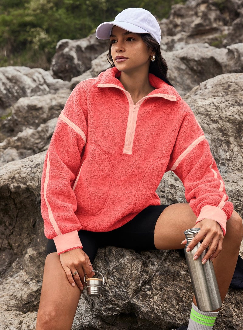 Yanekop 1/4 Zip Pullover Women Zip Up Sweatshirt Fleece Pullover Christmas Sweaters Long Sleeve V Neck Sweaters(Coral Mixed,XL) - Image 4