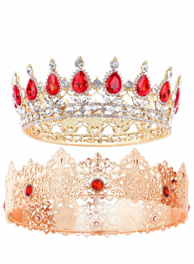 SYOSI تاج الملوك 2 حزمة تيجان ملكية وتاج أميرة ملحقات الأزياء مع كريستال الياقوت الأحمر لحفلات الزفاف، حفلات التخرج، حفلات عيد الميلاد، هدايا الكوسبلاي - Image 1