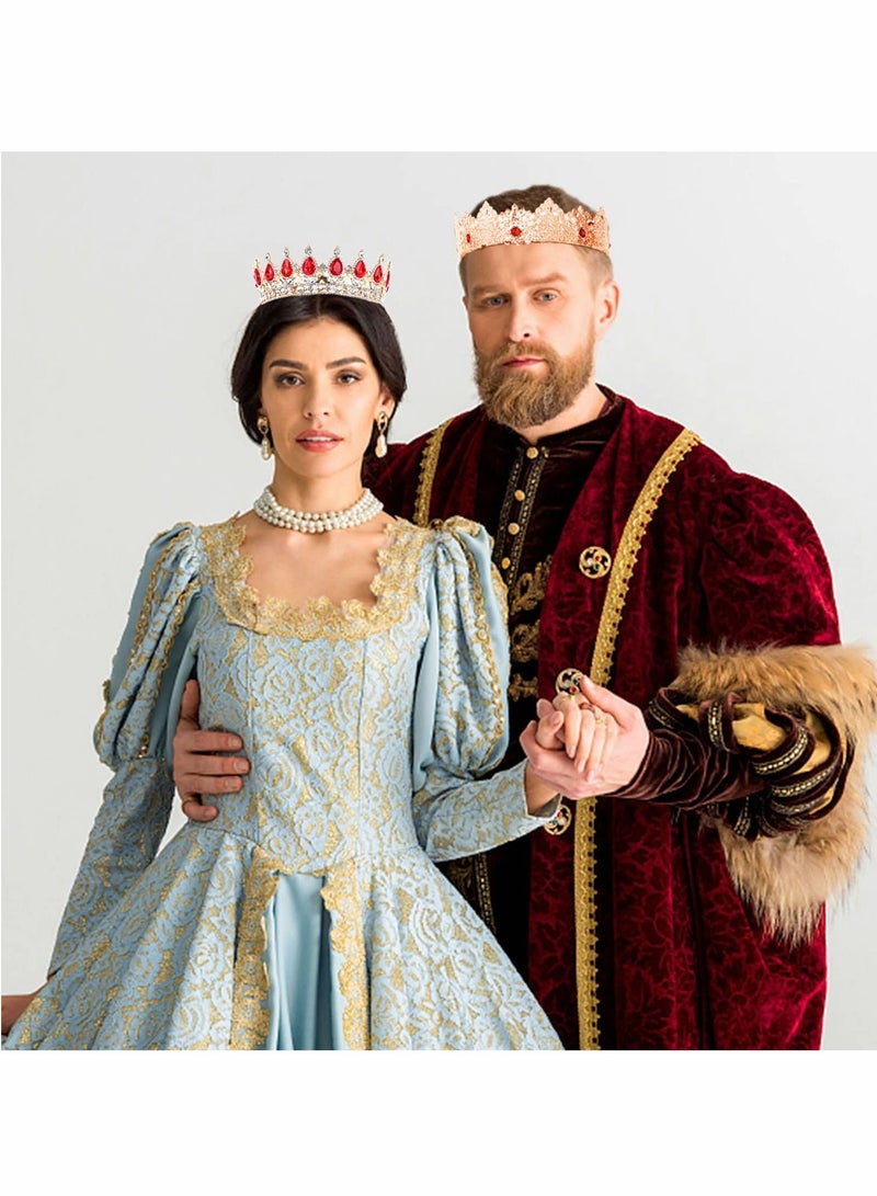 SYOSI تاج الملوك 2 حزمة تيجان ملكية وتاج أميرة ملحقات الأزياء مع كريستال الياقوت الأحمر لحفلات الزفاف، حفلات التخرج، حفلات عيد الميلاد، هدايا الكوسبلاي - Image 2