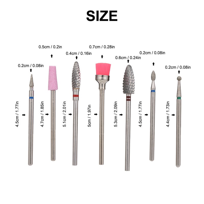 7pcs Nail Drill Bits Set for Pedicure & Manicure Replacement Drill Bits Heads Electric Nail Drill Machine Accessories - Image 3