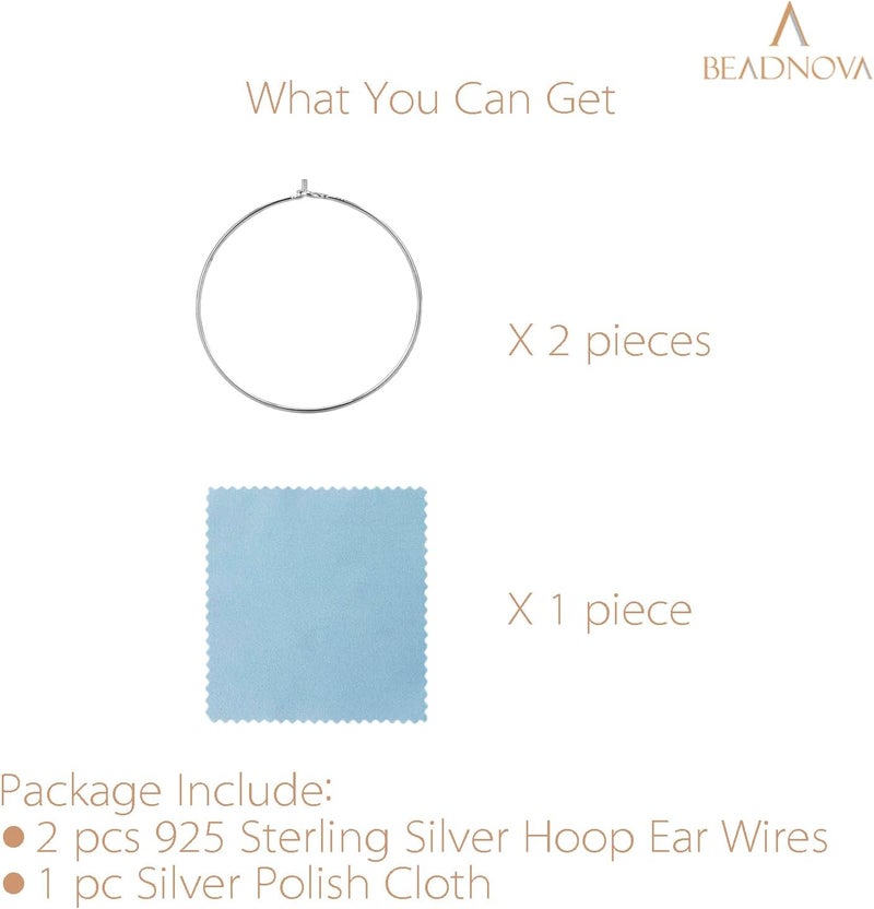 BEADNOVA 925 Sterling Silver Hoop Ear Wires Hoop Earrings Wires Earwires for Jewelry Making Earrings Making DIY 2pcs 30mm - Image 3