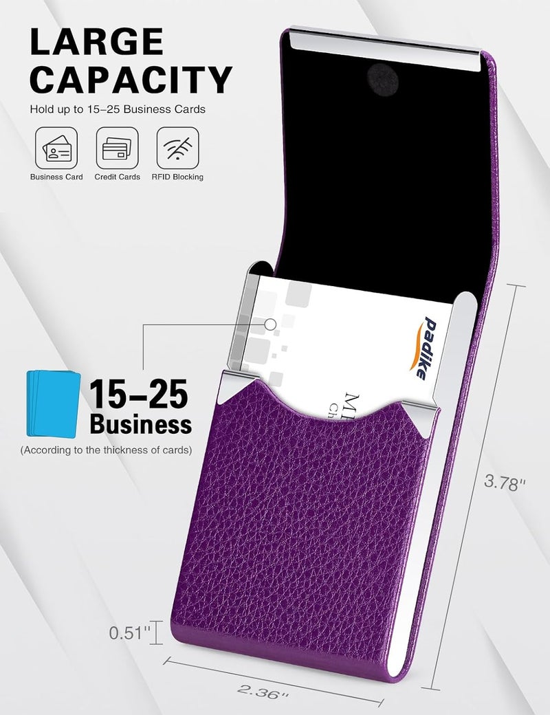 Padike PU Leather Business Card Holder for Women Slim Pocket Business Name Card Holder Stainless Steel Business Card Case with Magnetic Shut (Purple) - Image 4