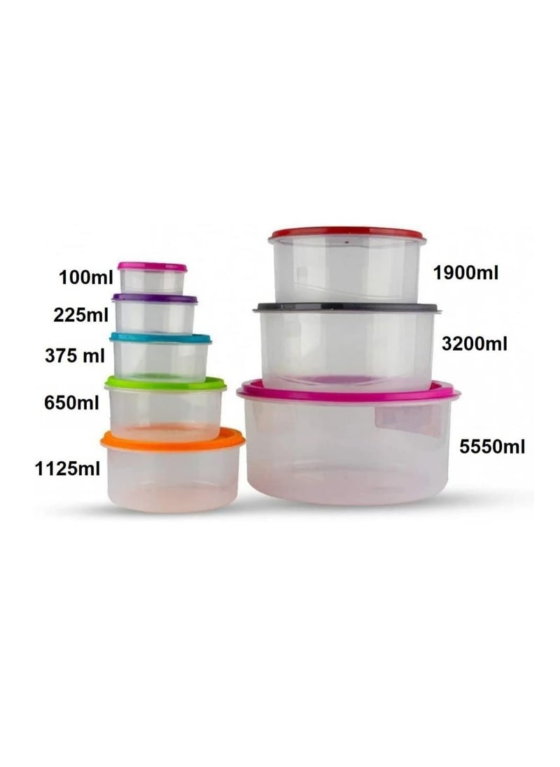 BASURRAH Teproin Round Plastic Food Storage Container Set of 8 with Multi-Colored Lids  - Image 1