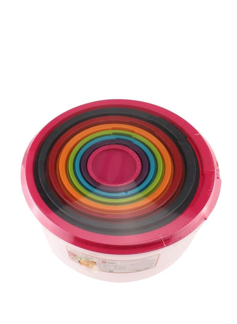 BASURRAH Teproin Round Plastic Food Storage Container Set of 8 with Multi-Colored Lids  - Image 2