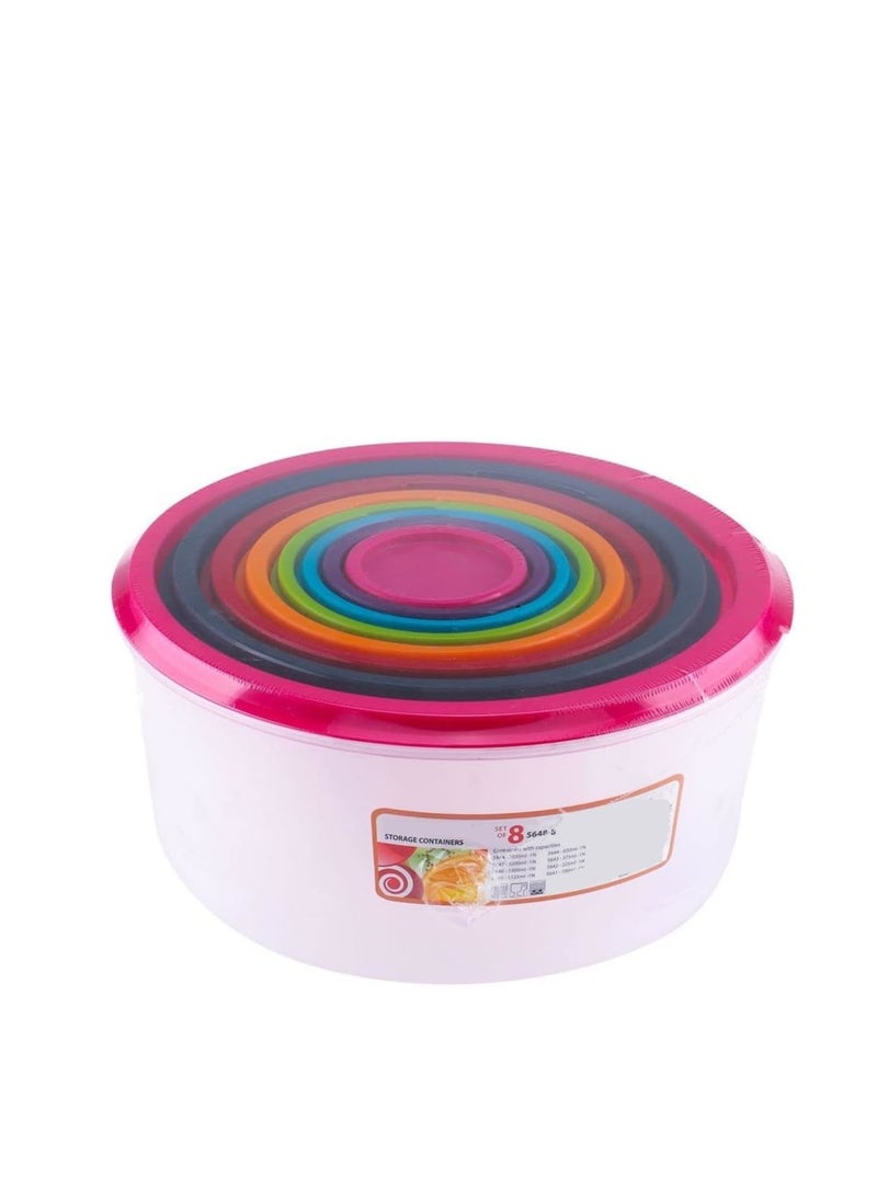 BASURRAH Teproin Round Plastic Food Storage Container Set of 8 with Multi-Colored Lids  - Image 4
