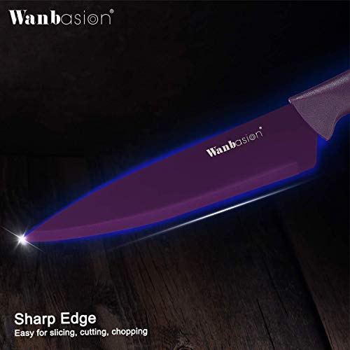 Wanbasion Purple Professional Kitchen Knife Chef Set, Stainless Steel, Dishwasher Safe with Covers - Image 3