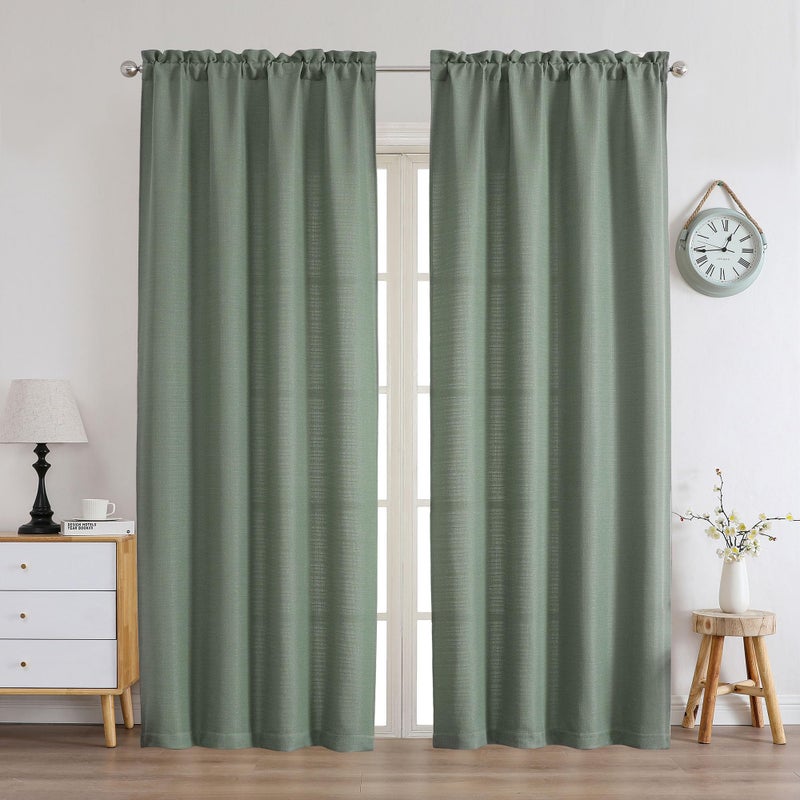 Chyhomenyc Sage Green Curtains 72 Inch Length 2 Panels Set  Faux Linen Textured Semi Sheer Light Filtering Soft Airy Privacy Farmhouse Curtain Drapes for Living Room Bedroom  40 Wx72 L Inches - Image 1