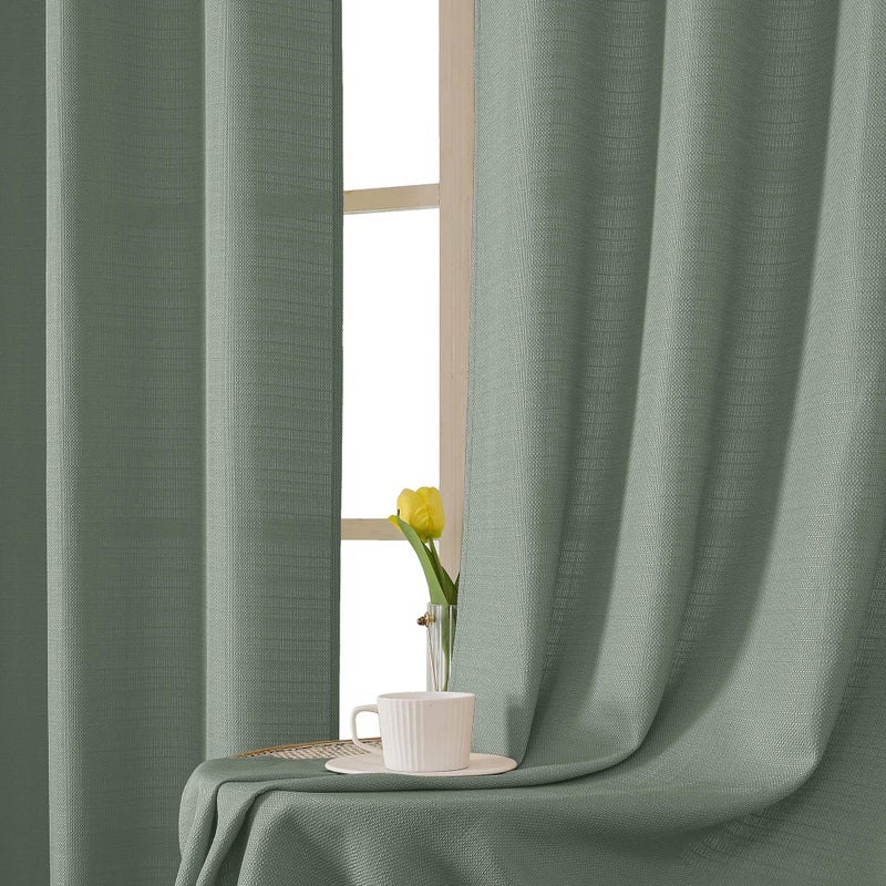 Chyhomenyc Sage Green Curtains 72 Inch Length 2 Panels Set  Faux Linen Textured Semi Sheer Light Filtering Soft Airy Privacy Farmhouse Curtain Drapes for Living Room Bedroom  40 Wx72 L Inches - Image 3