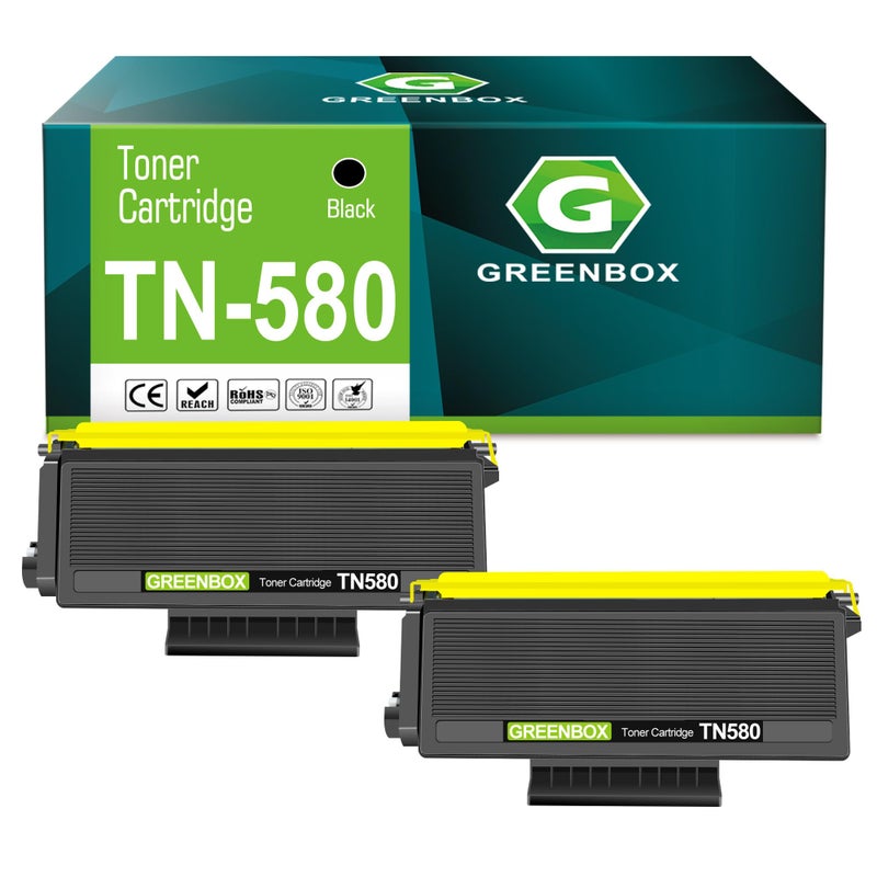 GREENBOX TN580 Black Toner Cartridge High Yield Replacment for Brother TN580 TN650 TN550 TN620 Toner for HLL2350DW HLL2300D DCP8065DN HL5370DW HL5250DN HL5240 MFC8860DN Printer 2 Pack