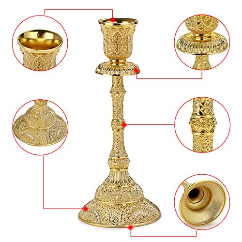 OwnMy Set of 2 Taper Candle Holders Vintage Metal Pillar Candlestick Holders 7.4”, Elegant Brass Candle Stick Holders Decor Candelabra Set for Dining Table Centerpieces Wedding Home Decoration, Gold - Image 4