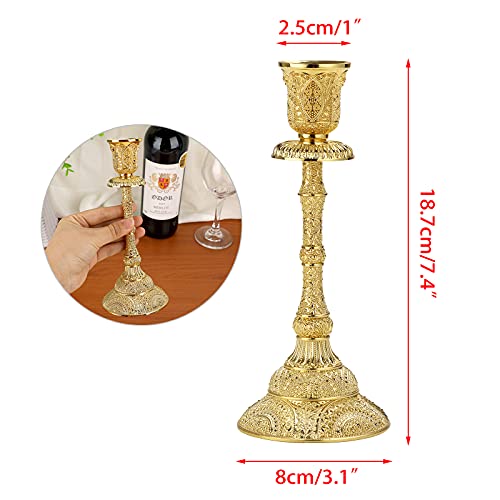 OwnMy Set of 2 Taper Candle Holders Vintage Metal Pillar Candlestick Holders 7.4”, Elegant Brass Candle Stick Holders Decor Candelabra Set for Dining Table Centerpieces Wedding Home Decoration, Gold - Image 3